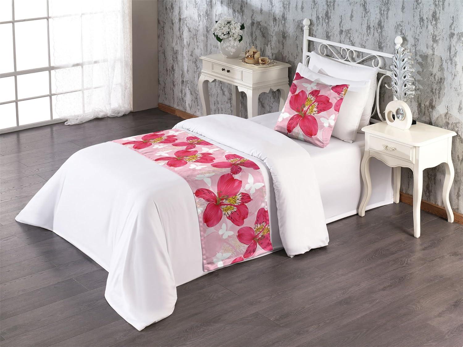 imageAmbesonne Garden Bed Runner Set Flowers Watercolor Splashes Valentine Romantic Theme Illustration Decorative Bedding Scarf and a Pillow Sham for Hotels Homes Twin Dark Pink Coral and BlushDark Coral and Soft Pink