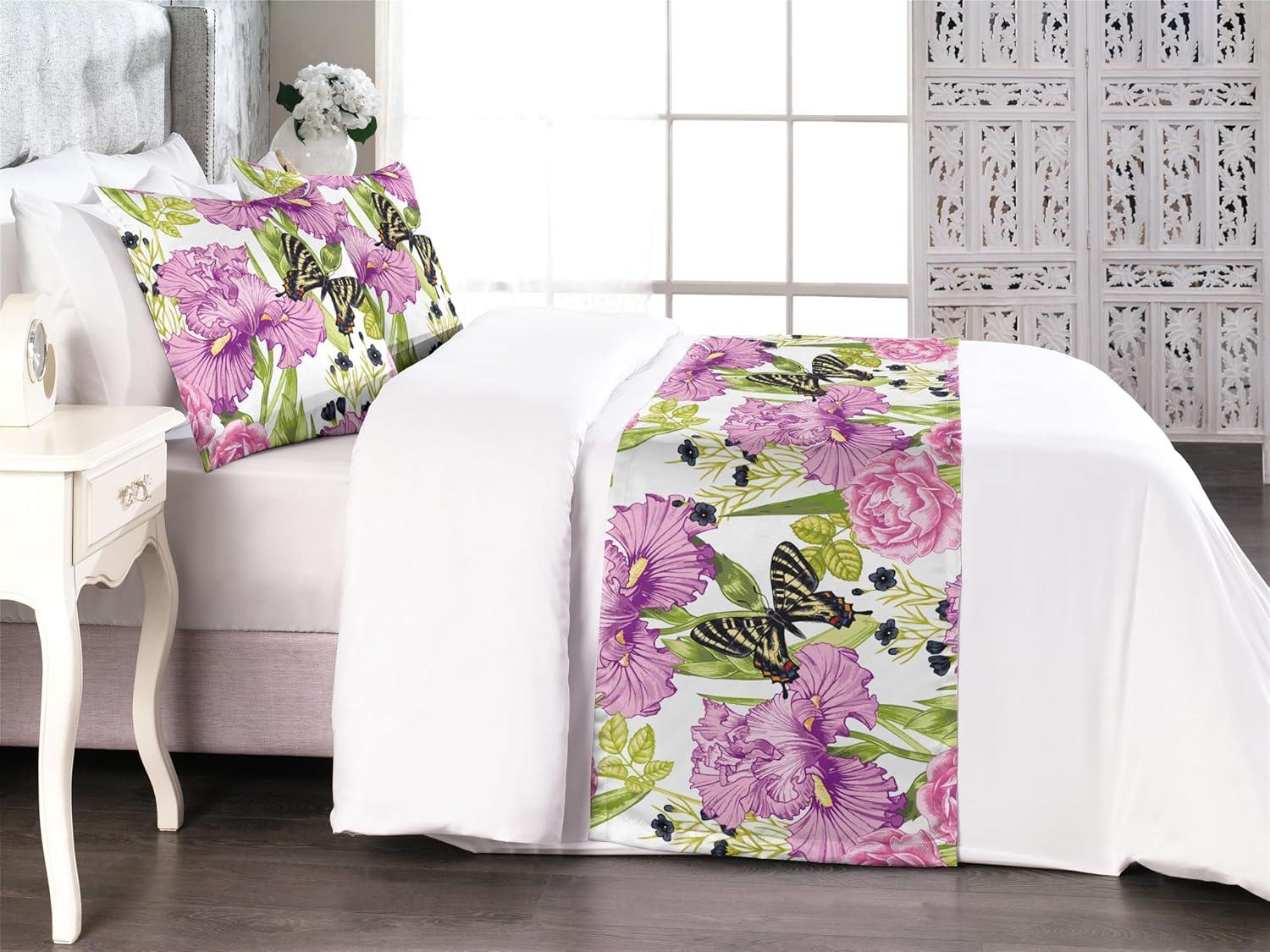 imageAmbesonne Garden Bed Runner Set Flowers Watercolor Splashes Valentine Romantic Theme Illustration Decorative Bedding Scarf and a Pillow Sham for Hotels Homes Twin Dark Pink Coral and BlushAvocado Green Pale Purple