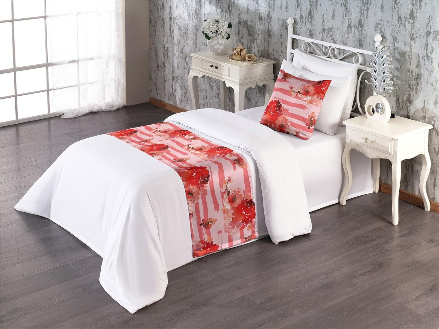 imageAmbesonne Garden Bed Runner Set Flowers Watercolor Splashes Valentine Romantic Theme Illustration Decorative Bedding Scarf and a Pillow Sham for Hotels Homes Twin Dark Pink Coral and BlushDark Pink Coral and Blush