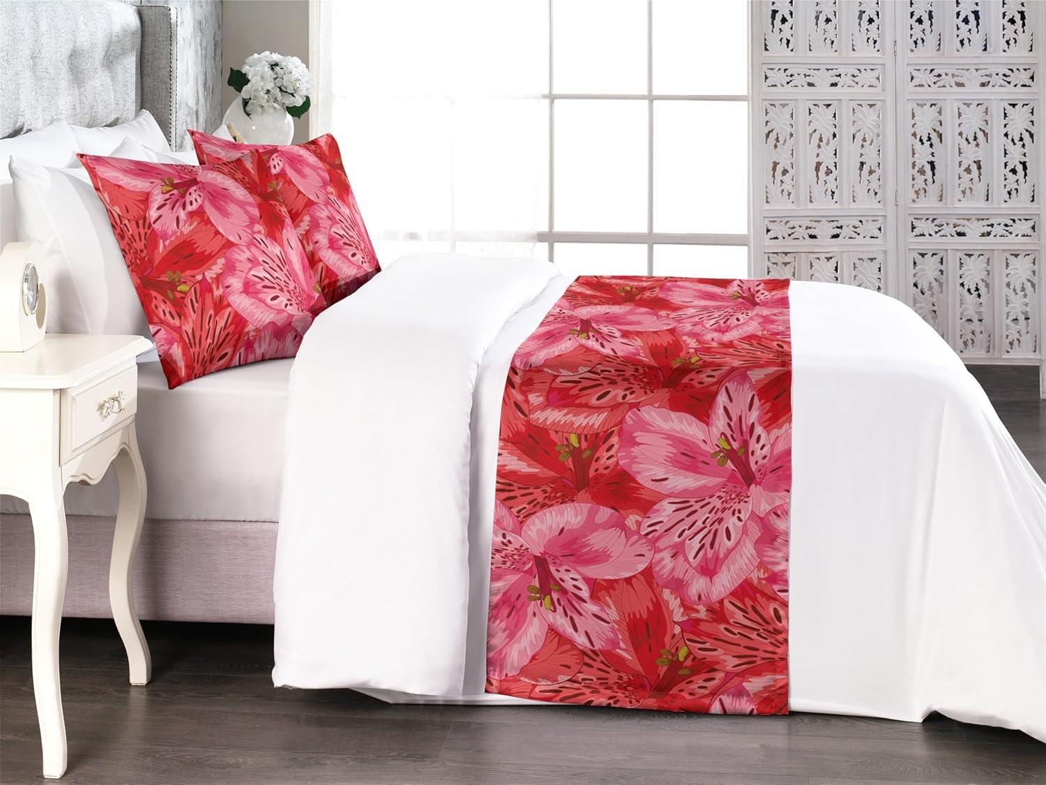 imageAmbesonne Garden Bed Runner Set Flowers Watercolor Splashes Valentine Romantic Theme Illustration Decorative Bedding Scarf and a Pillow Sham for Hotels Homes Twin Dark Pink Coral and BlushPastel Pink and Dark Coral