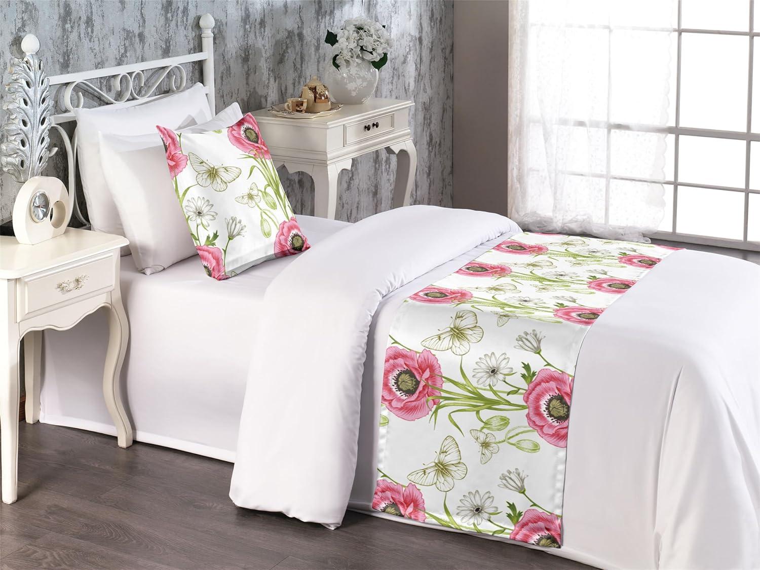 imageAmbesonne Garden Bed Runner Set Flowers Watercolor Splashes Valentine Romantic Theme Illustration Decorative Bedding Scarf and a Pillow Sham for Hotels Homes Twin Dark Pink Coral and BlushDark Pink and Olive Green
