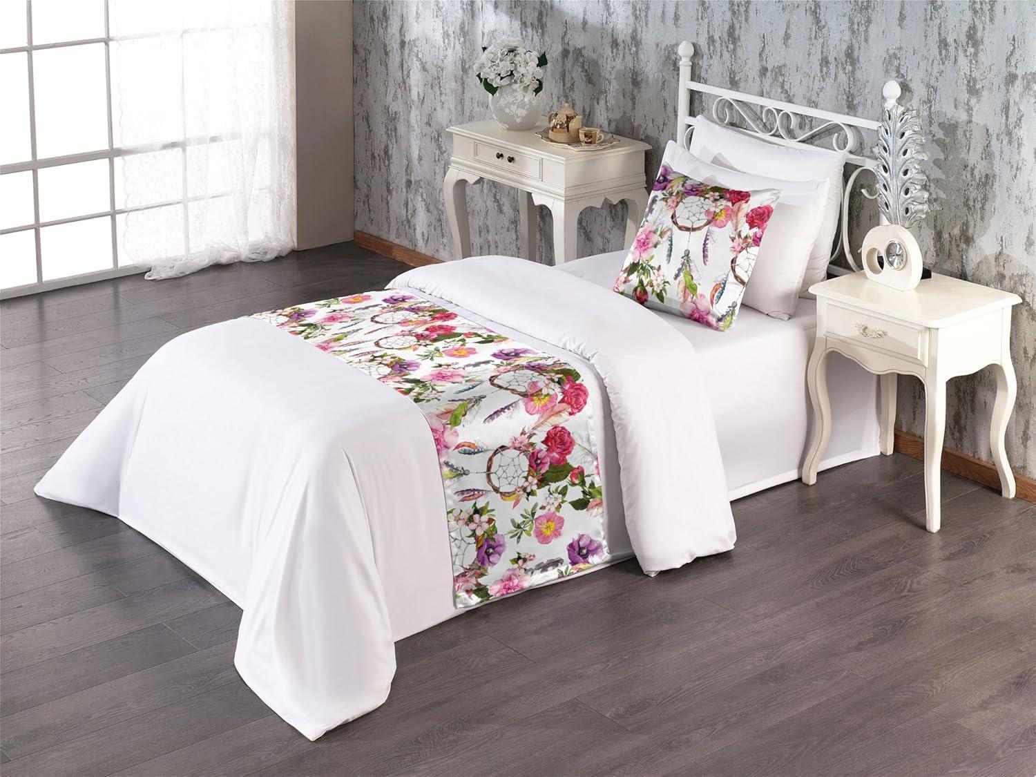 imageAmbesonne Garden Bed Runner Set Flowers Watercolor Splashes Valentine Romantic Theme Illustration Decorative Bedding Scarf and a Pillow Sham for Hotels Homes Twin Dark Pink Coral and BlushSoft Pink and Pale Purple