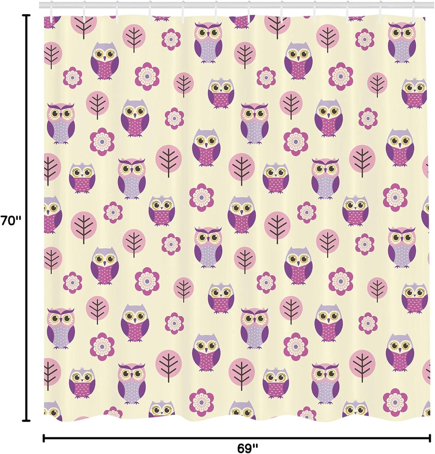 imageAmbesonne Owls Shower Curtain Owl Cartoon Pattern Feminine Soft Colors Happy Springtime Cloth Fabric Bathroom Decor Set with Hooks 69 W x 70 L Rose Pale Yellow PurpleRose Pale Yellow Purple