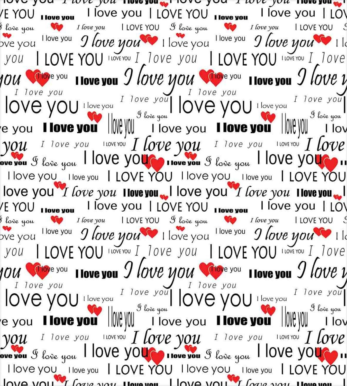 imageAmbesonne Romantic Duvet Cover Set I Love You Words Hearts Romance Couple Valentine Plain Backdrop Decorative 3 Piece Bedding Set with 2 Pillow Shams California King Vermilion Black White
