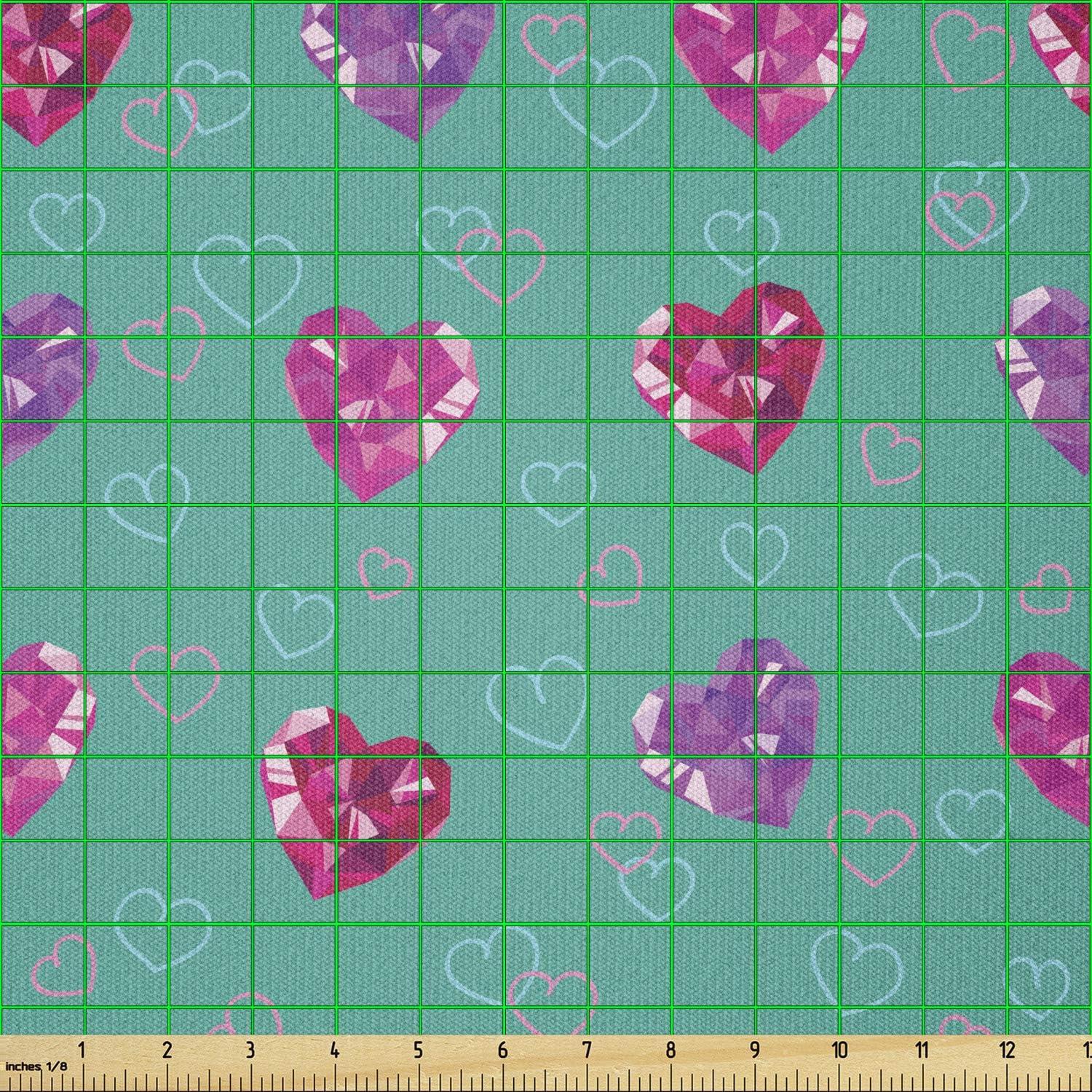 imageAmbesonne Teal Fabric by The Yard Crystal Hearts and Gemstone Valentines Day Celebrating Romantic Print Stretch Knit Fabric for Clothing Sewing and Arts Crafts 3 Yards Red Fuchsia TealRed Fuchsia Teal