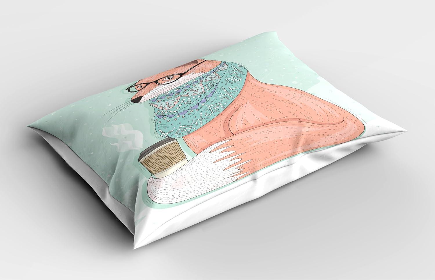 imageAmbesonne Valentines Day Pillow Sham Set of 2 Jumping Reindeer Leaving a Starry Trace Behind Popular Christmas Character Quality Microfiber Bedding Item for All Seasons 26 x 20 White RedCoral Mint