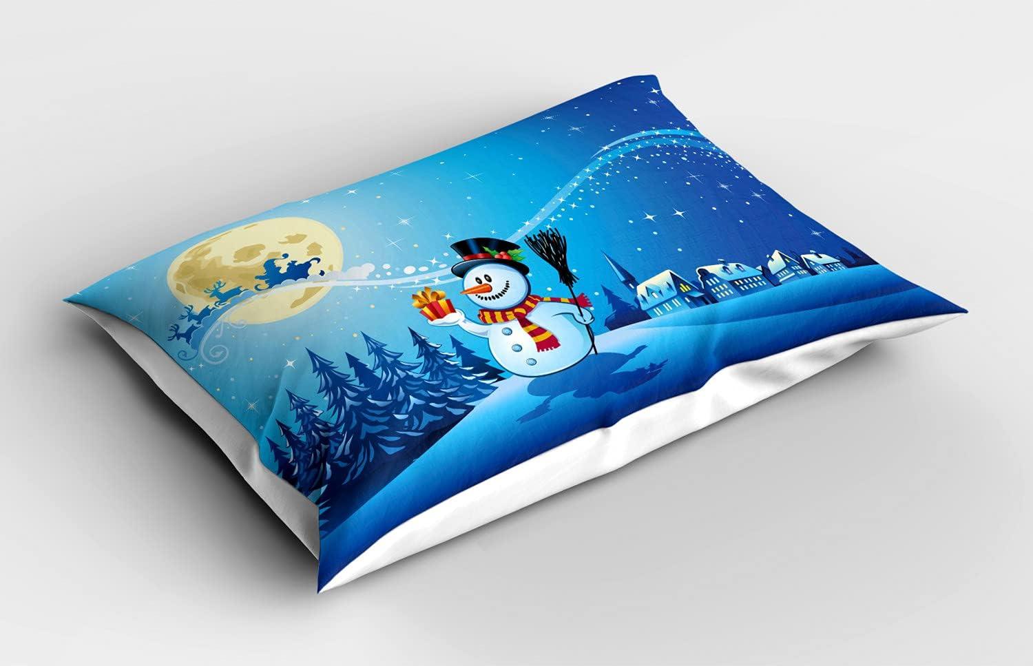 imageAmbesonne Valentines Day Pillow Sham Set of 2 Jumping Reindeer Leaving a Starry Trace Behind Popular Christmas Character Quality Microfiber Bedding Item for All Seasons 26 x 20 White RedBlue Eggshell White