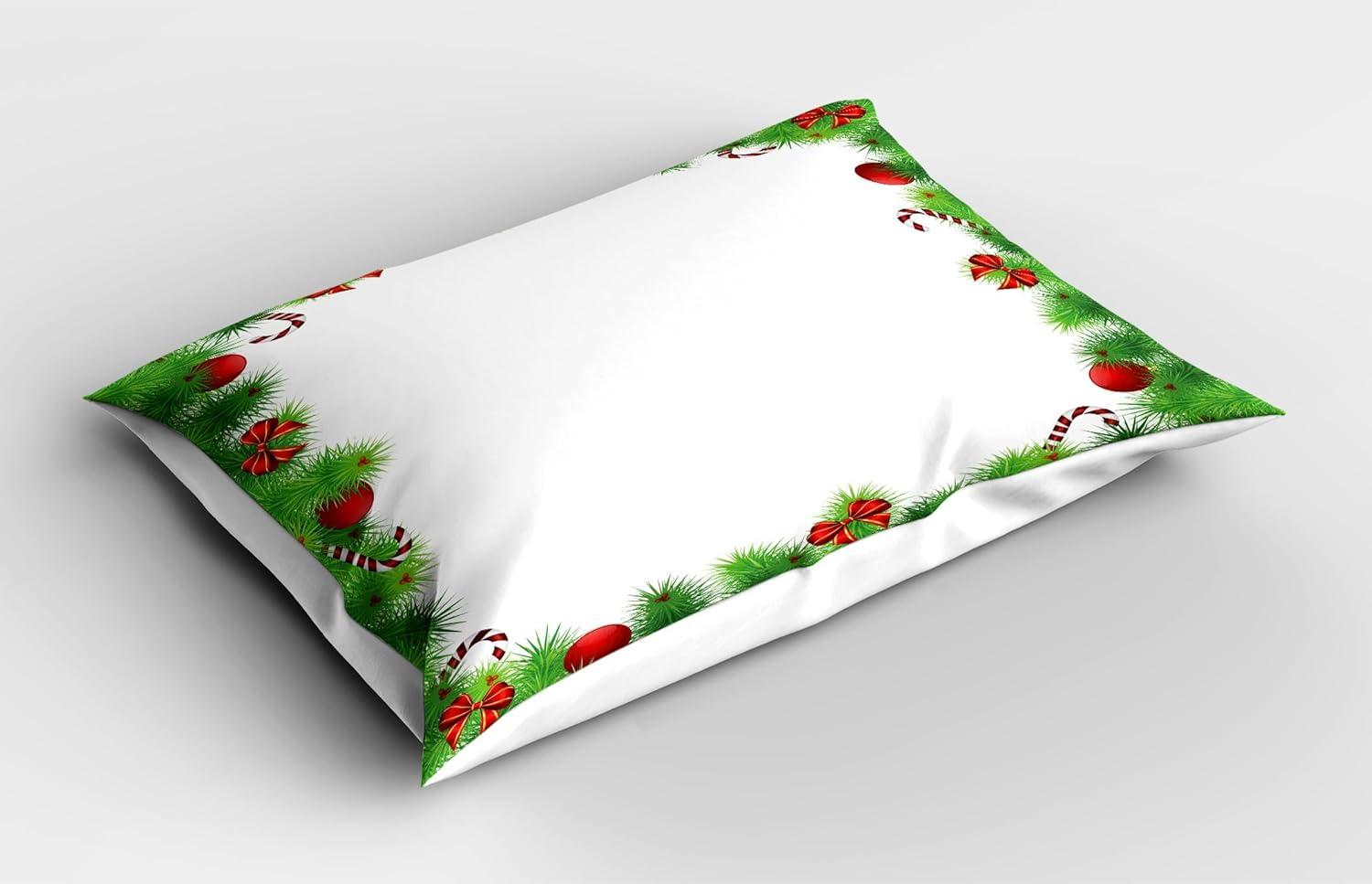 imageAmbesonne Valentines Day Pillow Sham Set of 2 Jumping Reindeer Leaving a Starry Trace Behind Popular Christmas Character Quality Microfiber Bedding Item for All Seasons 26 x 20 White RedGreen Red White