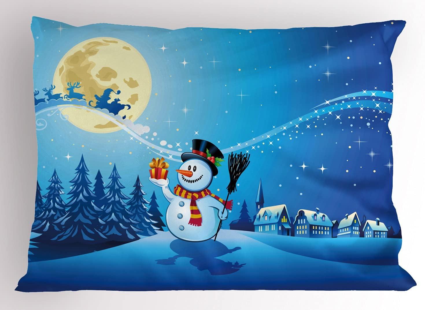 imageAmbesonne Valentines Day Pillow Sham Set of 2 Jumping Reindeer Leaving a Starry Trace Behind Popular Christmas Character Quality Microfiber Bedding Item for All Seasons 26 x 20 White RedBlue Eggshell White