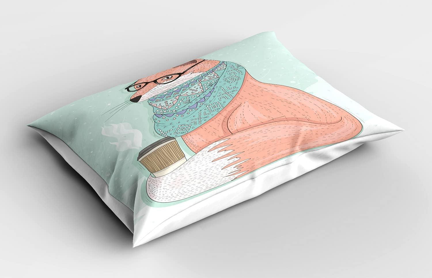 imageAmbesonne Valentines Day Pillow Sham Set of 2 Jumping Reindeer Leaving a Starry Trace Behind Popular Christmas Character Quality Microfiber Bedding Item for All Seasons 26 x 20 White RedCoral Mint
