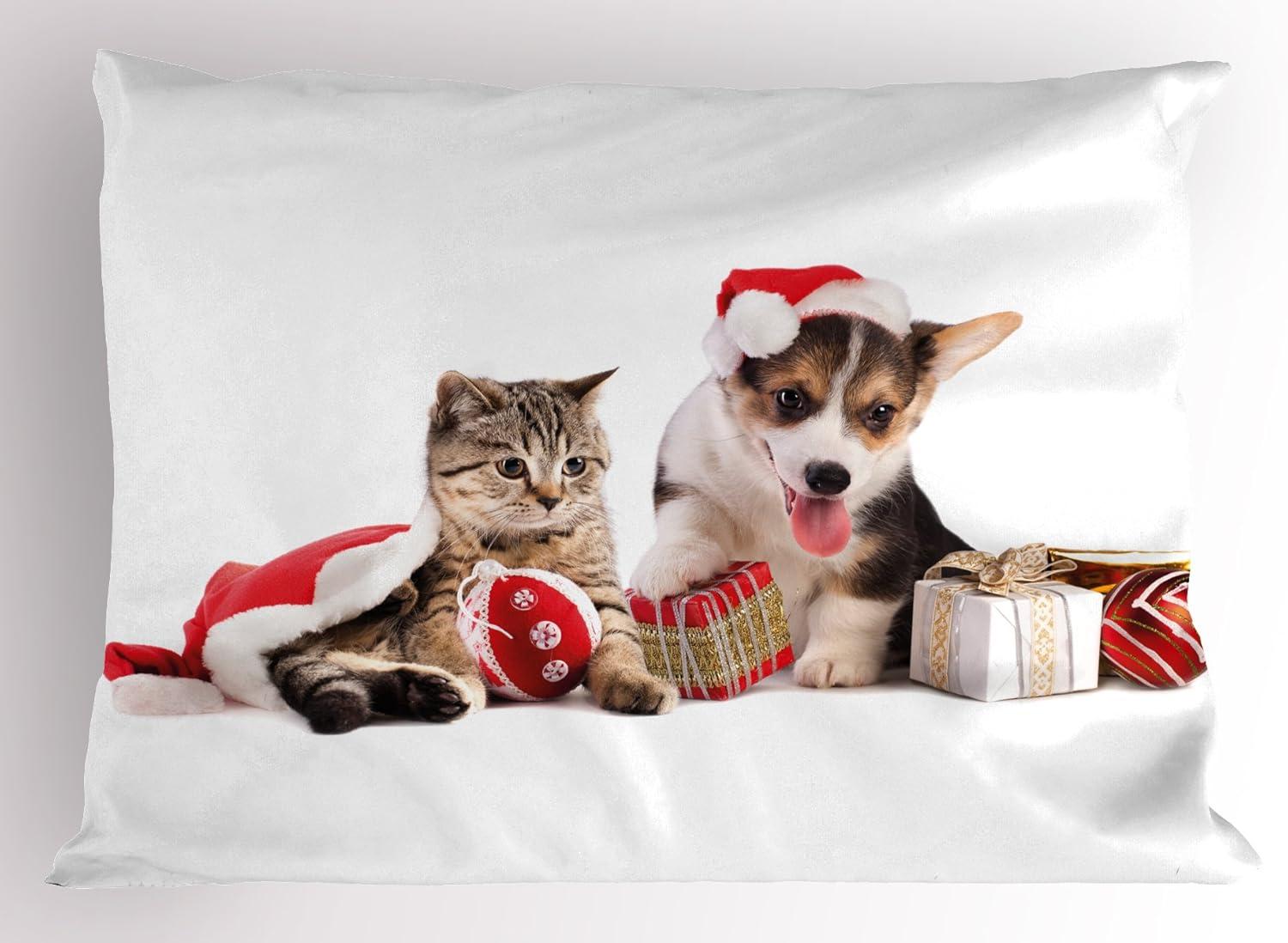 imageAmbesonne Valentines Day Pillow Sham Set of 2 Jumping Reindeer Leaving a Starry Trace Behind Popular Christmas Character Quality Microfiber Bedding Item for All Seasons 26 x 20 White RedRed White Brown