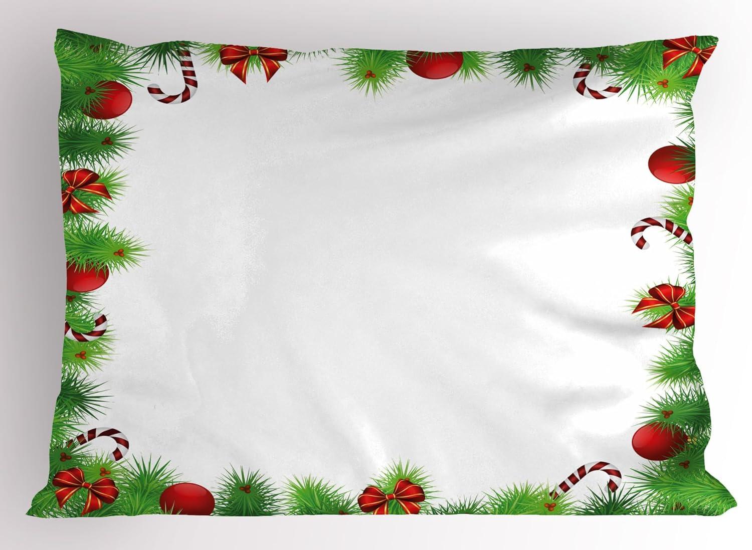 imageAmbesonne Valentines Day Pillow Sham Set of 2 Jumping Reindeer Leaving a Starry Trace Behind Popular Christmas Character Quality Microfiber Bedding Item for All Seasons 26 x 20 White RedGreen Red White
