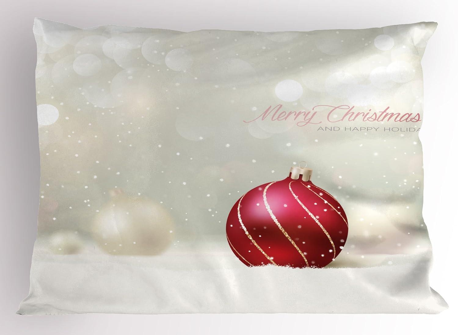 imageAmbesonne Valentines Day Pillow Sham Set of 2 Jumping Reindeer Leaving a Starry Trace Behind Popular Christmas Character Quality Microfiber Bedding Item for All Seasons 26 x 20 White RedRuby Eggshell