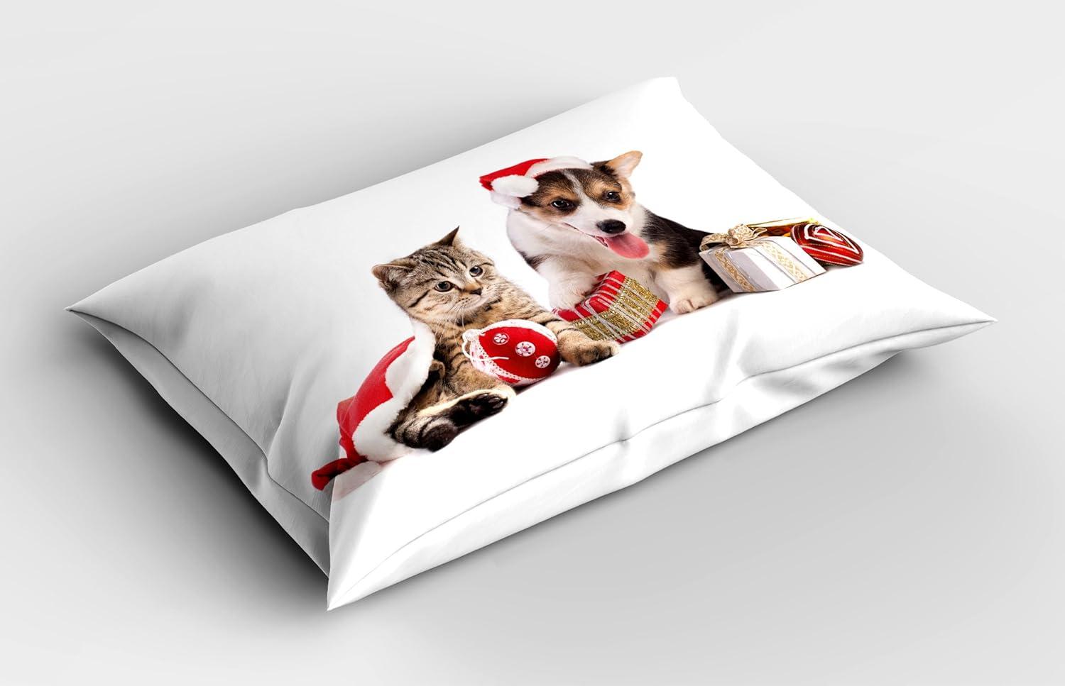 imageAmbesonne Valentines Day Pillow Sham Set of 2 Jumping Reindeer Leaving a Starry Trace Behind Popular Christmas Character Quality Microfiber Bedding Item for All Seasons 26 x 20 White RedRed White Brown