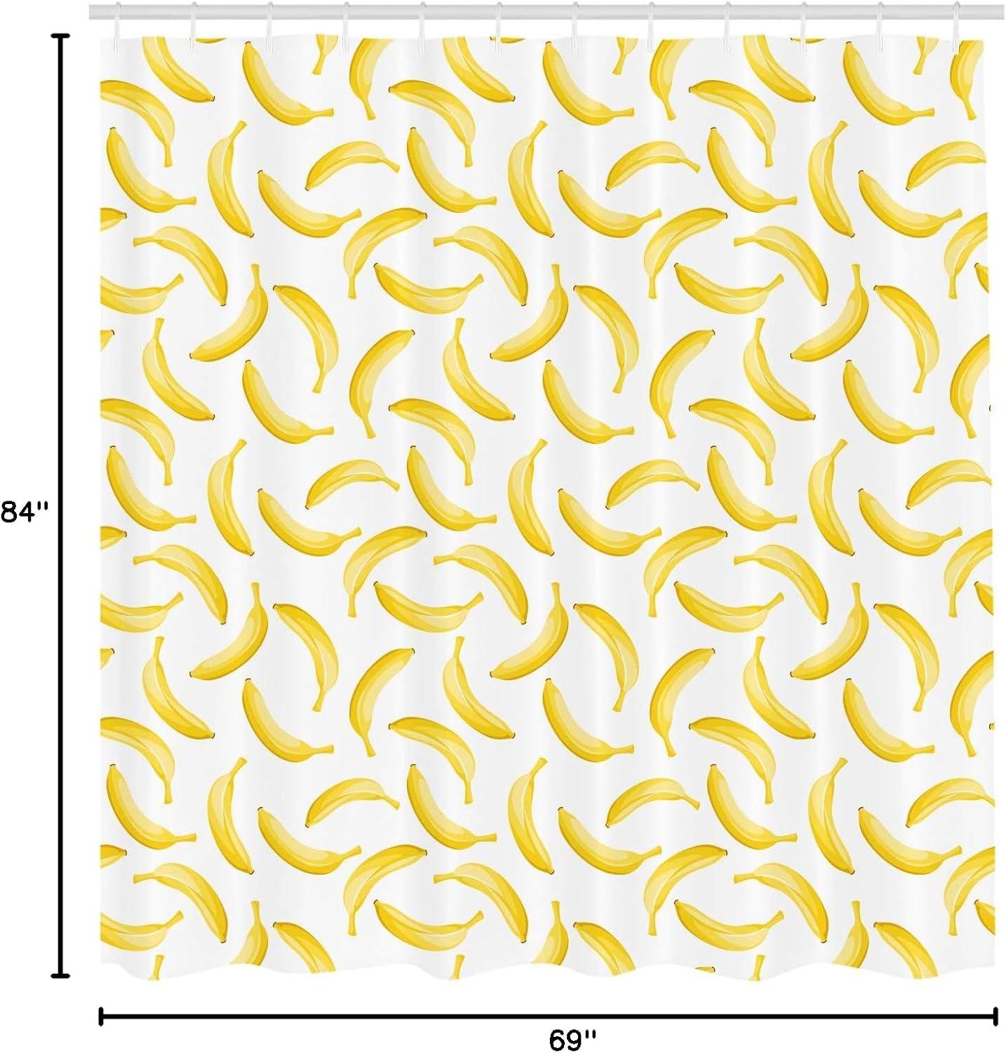 imageAmbesonne Yellow and White Shower Curtain Cartoon Style Bananas Pattern Exotic Pop Art Fruit Tropical Theme Print Cloth Fabric Bathroom Decor Set with Hooks 69 W x 84 L Yellow White