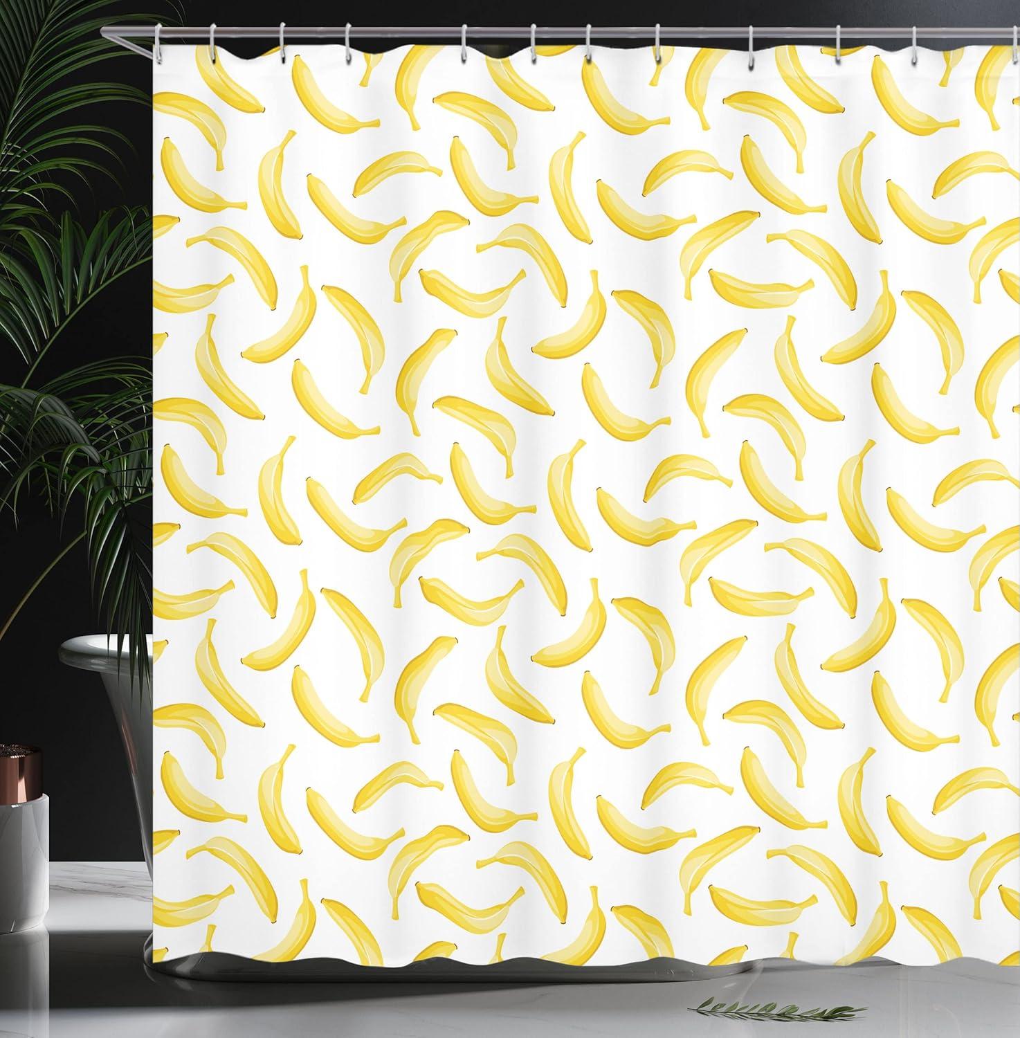 imageAmbesonne Yellow and White Shower Curtain Cartoon Style Bananas Pattern Exotic Pop Art Fruit Tropical Theme Print Cloth Fabric Bathroom Decor Set with Hooks 69 W x 84 L Yellow White
