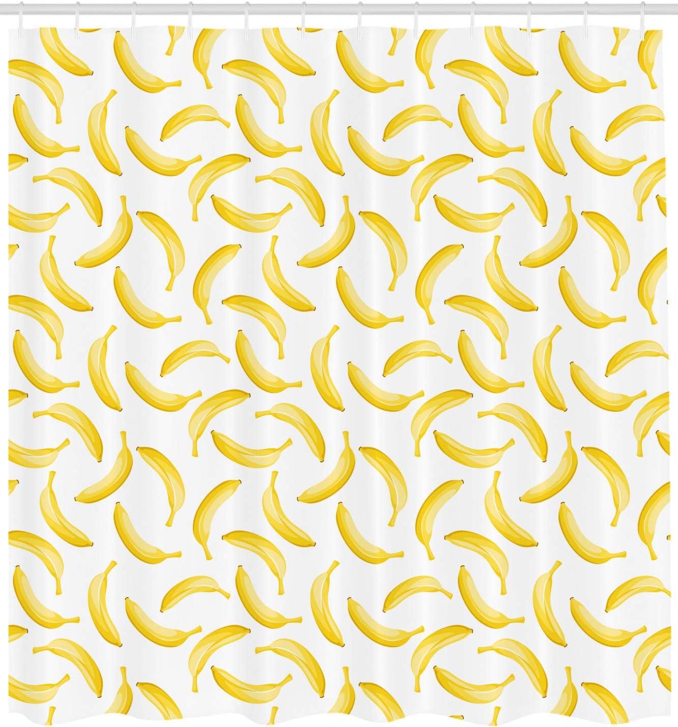 imageAmbesonne Yellow and White Shower Curtain Cartoon Style Bananas Pattern Exotic Pop Art Fruit Tropical Theme Print Cloth Fabric Bathroom Decor Set with Hooks 69 W x 84 L Yellow White