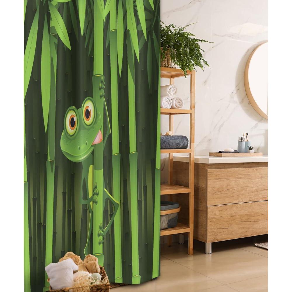 imageAmbesonne Animal Stall Shower Curtain Funny Illustration of a Friendly Fun Frog Character on Jungle Trees Nature Forest Cartoon Fabric Bathroom Decor Set with Hooks 36 W x 72 L Green