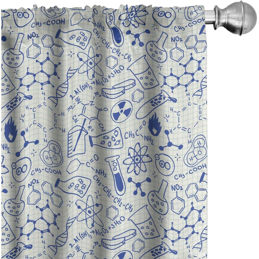 imageAmbesonne Cartoon 2 Panel Curtain Set Science Chemistry Geometry Math Nerd Geek and Genius Themed Design Art Window Treatment Living Room Bedroom Decor Pair of  28 x 84 Blue and Ivory