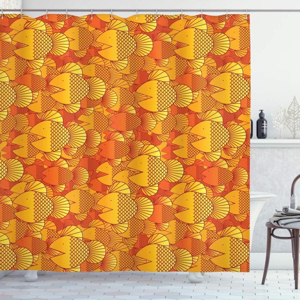 imageAmbesonne Cartoon Shower Curtain Pug Dog in Bathtub Grooming Salon Service Shampoo Rubber Duck Pets in Style Image Cloth Fabric Bathroom Decor Set with Hooks 69 W x 70 L TealOrange Yellow