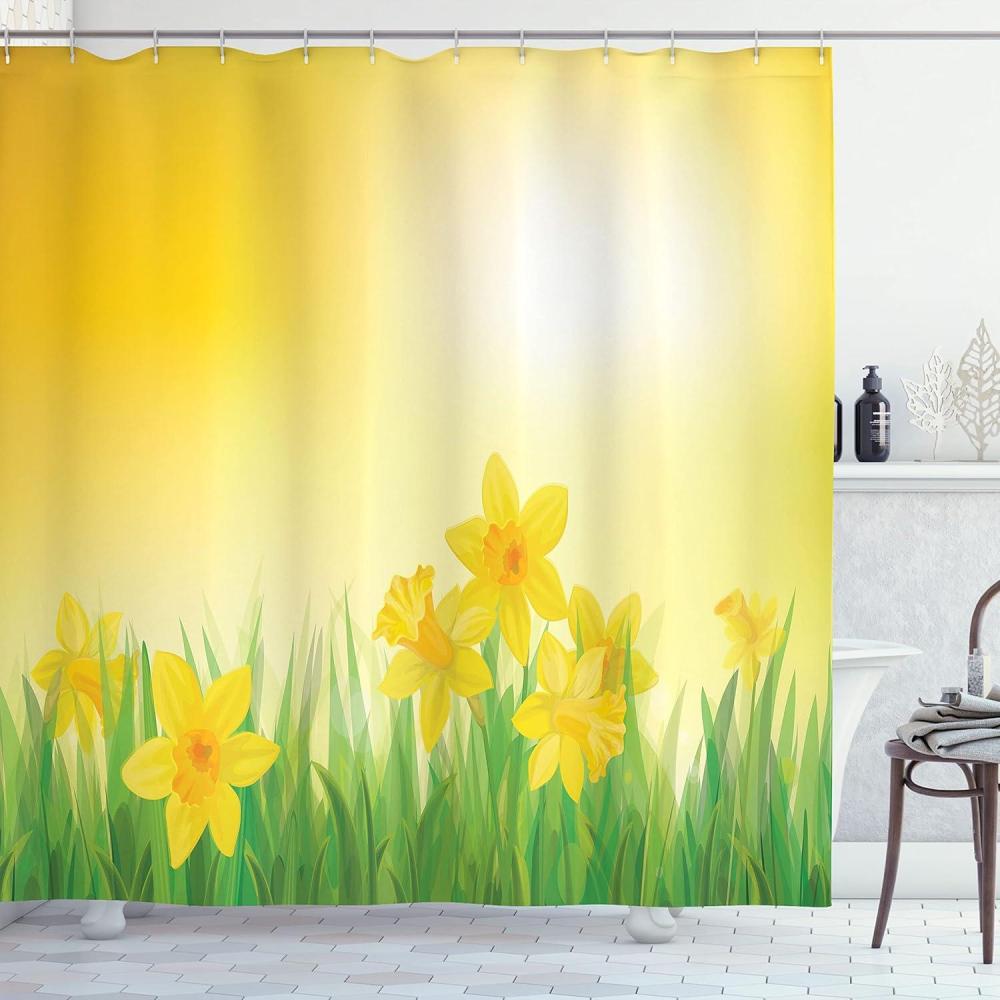imageAmbesonne Cartoon Shower Curtain Pug Dog in Bathtub Grooming Salon Service Shampoo Rubber Duck Pets in Style Image Cloth Fabric Bathroom Decor Set with Hooks 69 W x 70 L TealYellow and Green