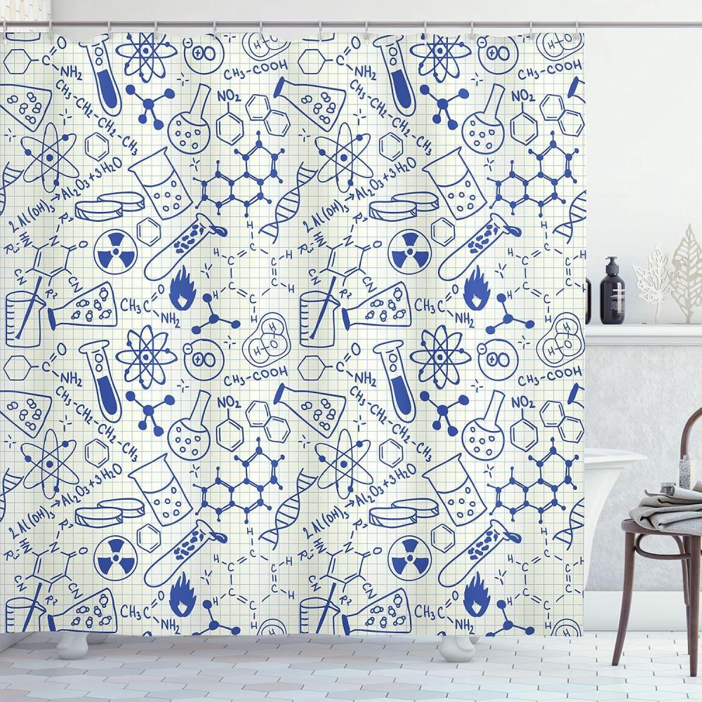 imageAmbesonne Cartoon Shower Curtain Science Chemistry Geometry Math Nerd Geek and Genius Themed Design Art Cloth Fabric Bathroom Decor Set with Hooks 69 W x 70 L Blue and Ivory
