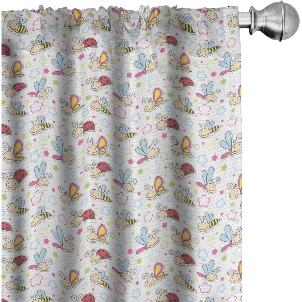imageAmbesonne Cartoon Window Curtains Bugs with Colorful Flowers Ladybugs Dragonflies Bees Animal Fun Lightweight Decor 2Panel Set with Rod Pocket Pair of 28 x 84 Blue Red