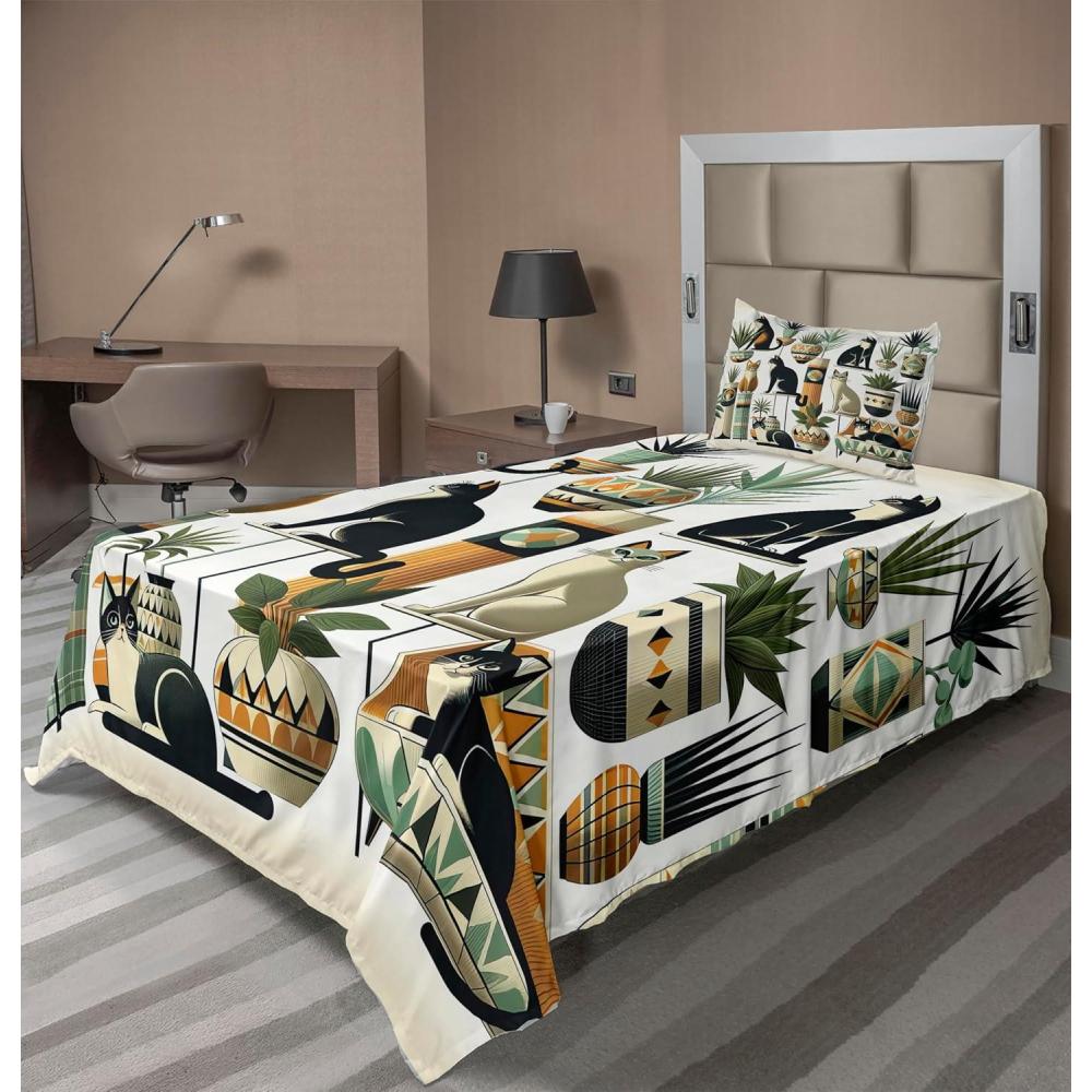 imageAmbesonne Cat Sheet Set Romantic Date Night of Kitties Drinking Milkshake Cozy Night Scene Valentines Fitted and Flat Sheet with Pillowcases Bedding Accent 4 Piece Set King Dark Blue ApricotBlack Ginger Mint Green