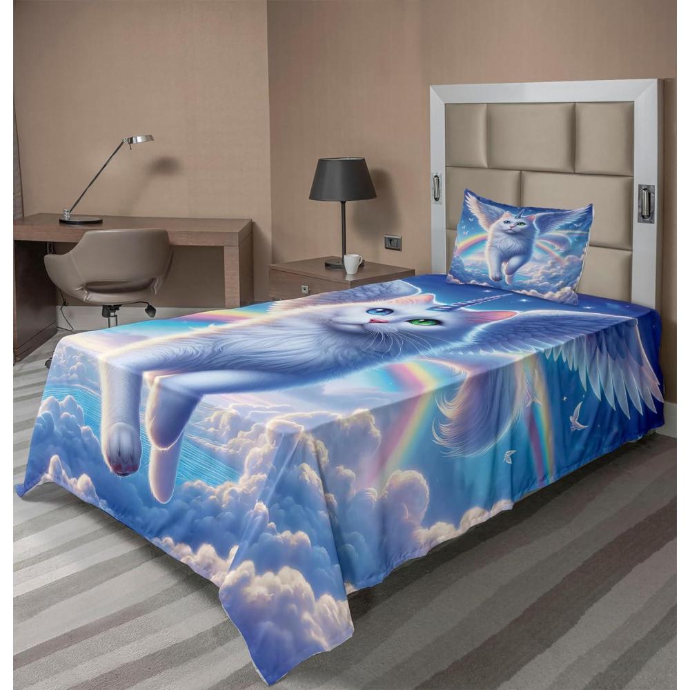 imageAmbesonne Cat Sheet Set Romantic Date Night of Kitties Drinking Milkshake Cozy Night Scene Valentines Fitted and Flat Sheet with Pillowcases Bedding Accent 4 Piece Set King Dark Blue ApricotAzure Blue Pale Pink