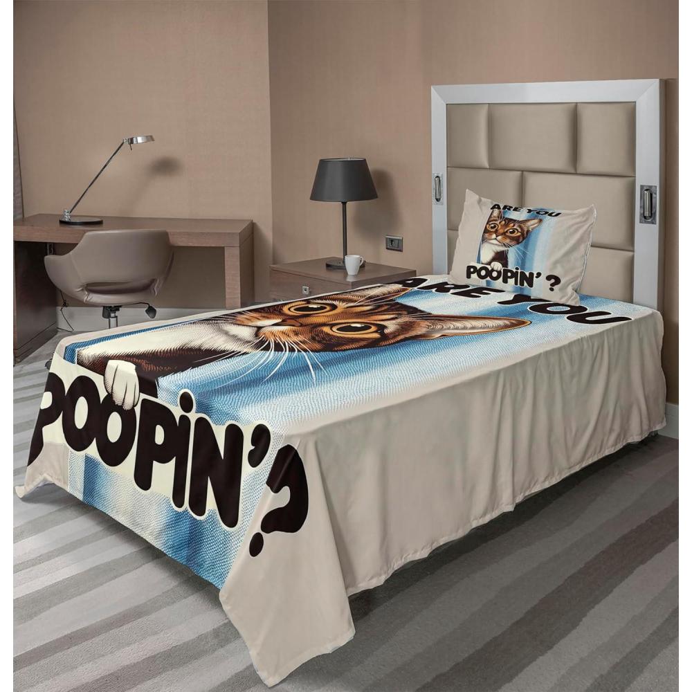 imageAmbesonne Cat Sheet Set Romantic Date Night of Kitties Drinking Milkshake Cozy Night Scene Valentines Fitted and Flat Sheet with Pillowcases Bedding Accent 4 Piece Set King Dark Blue ApricotBlue Coconut Chocolate