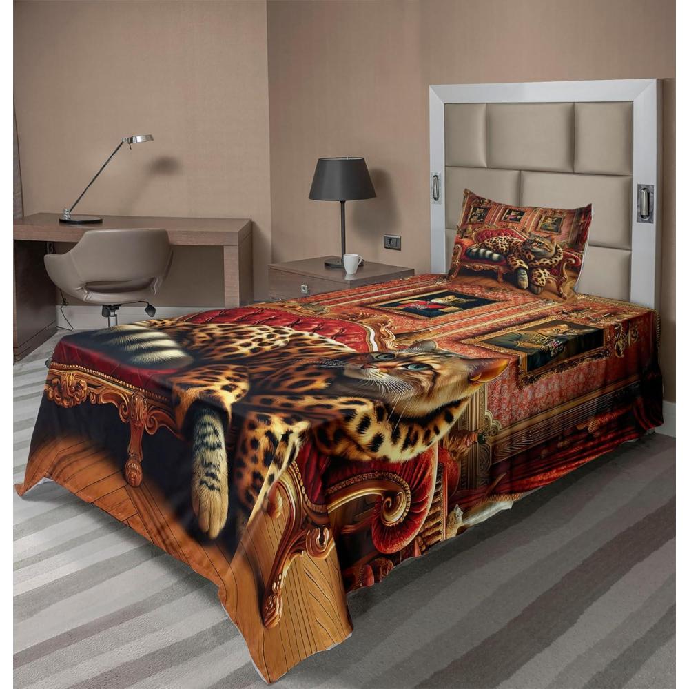 imageAmbesonne Cat Sheet Set Romantic Date Night of Kitties Drinking Milkshake Cozy Night Scene Valentines Fitted and Flat Sheet with Pillowcases Bedding Accent 4 Piece Set King Dark Blue ApricotMarigold Salmon