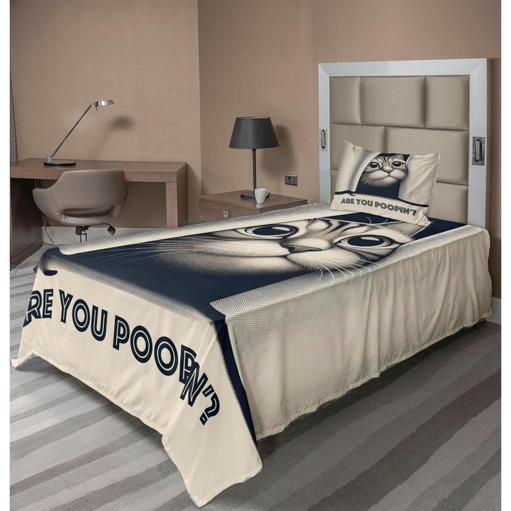 imageAmbesonne Cat Sheet Set Romantic Date Night of Kitties Drinking Milkshake Cozy Night Scene Valentines Fitted and Flat Sheet with Pillowcases Bedding Accent 4 Piece Set King Dark Blue ApricotDark Blue Ivory