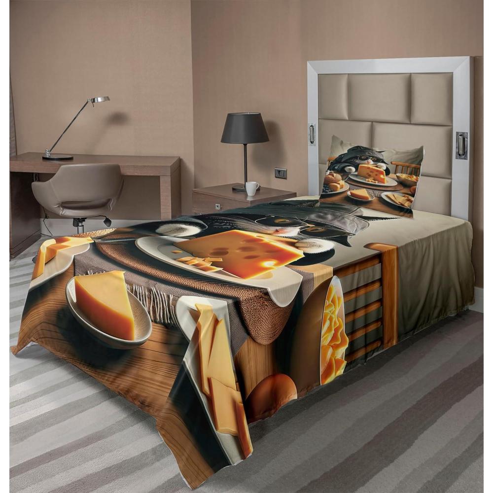 imageAmbesonne Cat Sheet Set Romantic Date Night of Kitties Drinking Milkshake Cozy Night Scene Valentines Fitted and Flat Sheet with Pillowcases Bedding Accent 4 Piece Set King Dark Blue ApricotMarigold and Charcoal Grey