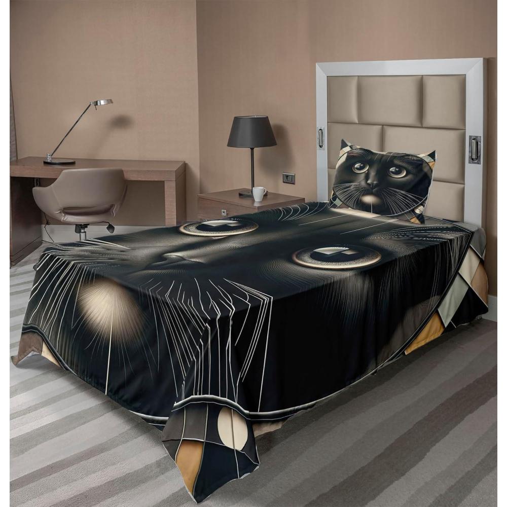 imageAmbesonne Cat Sheet Set Romantic Date Night of Kitties Drinking Milkshake Cozy Night Scene Valentines Fitted and Flat Sheet with Pillowcases Bedding Accent 4 Piece Set King Dark Blue ApricotCharcoal Grey