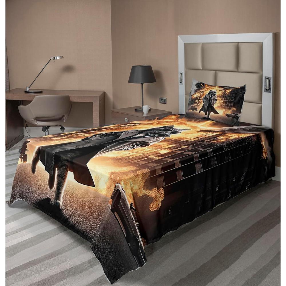 imageAmbesonne Cat Sheet Set Romantic Date Night of Kitties Drinking Milkshake Cozy Night Scene Valentines Fitted and Flat Sheet with Pillowcases Bedding Accent 4 Piece Set King Dark Blue ApricotPale Orange and Dark Grey