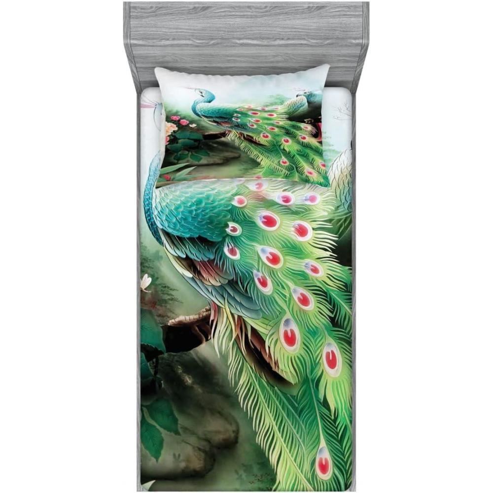 imageAmbesonne Dragon Fitted Sheet amp Pillow Sham Set Cartoon Style Design for Animal Pattern Colorful Dragons Art Print Decorative Printed 2 Piece Bedding Decor Set Twin Aqua WhiteFuchsia