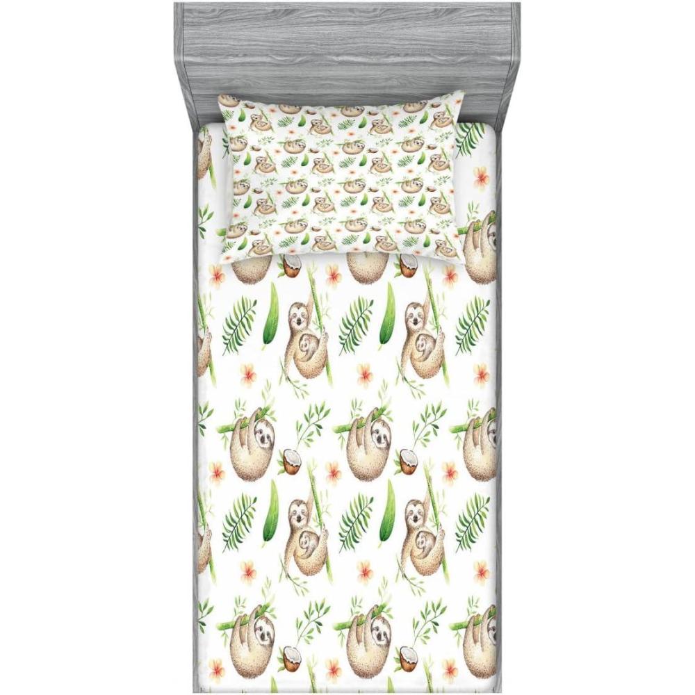 imageAmbesonne Dragon Fitted Sheet amp Pillow Sham Set Cartoon Style Design for Animal Pattern Colorful Dragons Art Print Decorative Printed 2 Piece Bedding Decor Set Twin Aqua WhitePale Brown Green