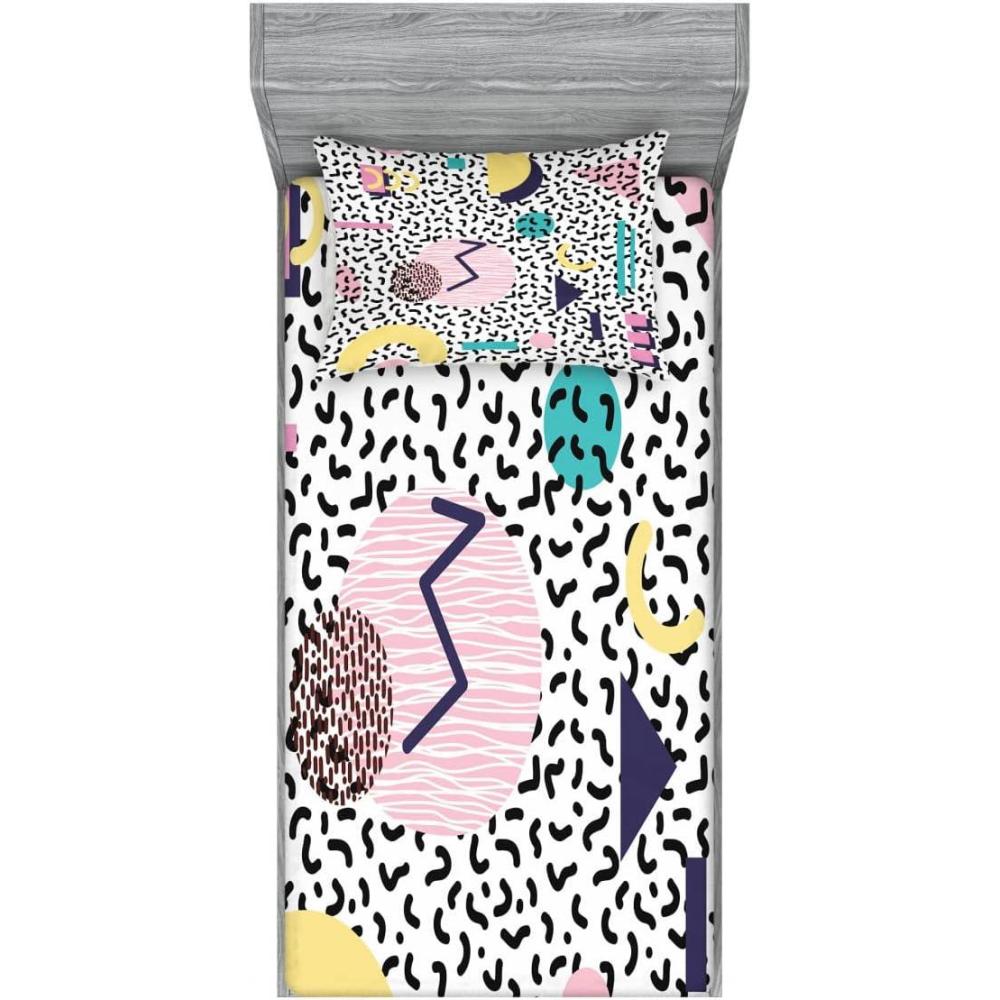 imageAmbesonne Dragon Fitted Sheet amp Pillow Sham Set Cartoon Style Design for Animal Pattern Colorful Dragons Art Print Decorative Printed 2 Piece Bedding Decor Set Twin Aqua WhiteNavy Yellow Pink