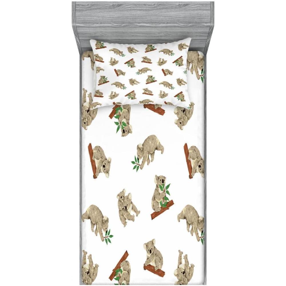 imageAmbesonne Dragon Fitted Sheet amp Pillow Sham Set Cartoon Style Design for Animal Pattern Colorful Dragons Art Print Decorative Printed 2 Piece Bedding Decor Set Twin Aqua WhiteGrey White