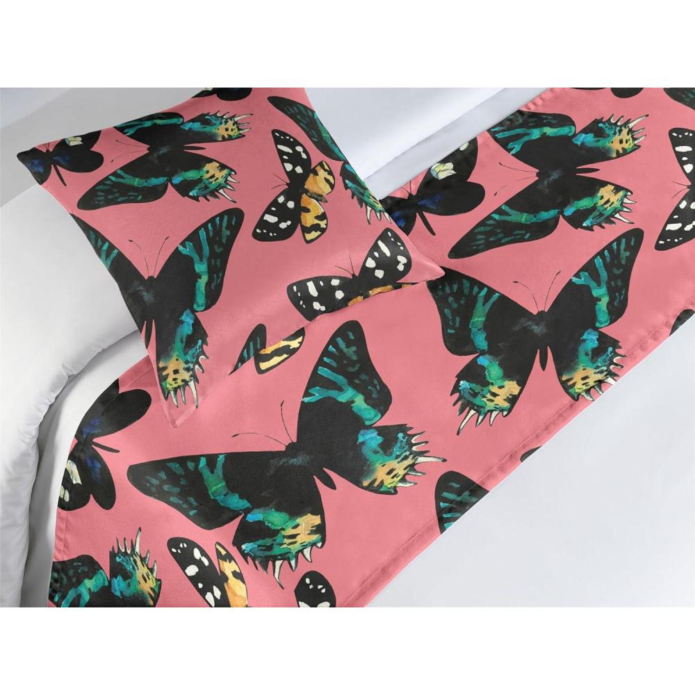 imageAmbesonne Floral Bed Runner Set Valentines Day Romantic Concept Watercolor Hydrangeas Roses Birds Decorative Bedding Scarf and 2 Pillow Shams for Hotels Homes Queen Soft Pink Pistachio GreenPastel Pink Forest Green