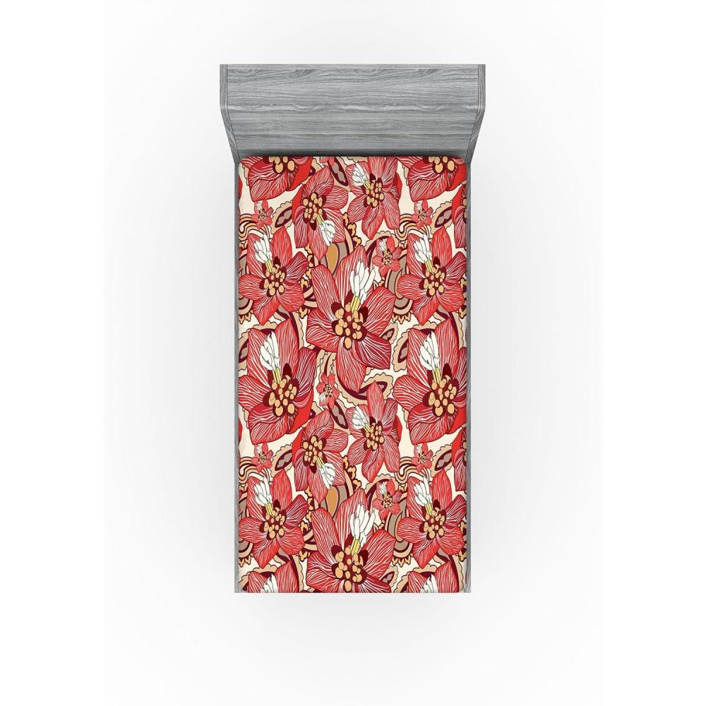 imageAmbesonne Floral Fitted Sheet Romantic Valentines Day Theme Overlapping Simplistic Rose Flowers Art Decorative Soft Fabric Bedding AllRound Elastic Pocket Full Size Pale Salmon and BlushDark Coral and Pale Camel