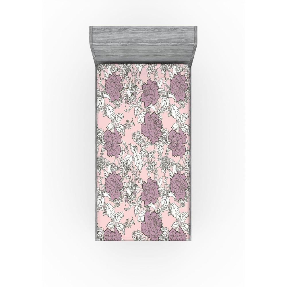 imageAmbesonne Floral Fitted Sheet Romantic Valentines Day Theme Overlapping Simplistic Rose Flowers Art Decorative Soft Fabric Bedding AllRound Elastic Pocket Full Size Pale Salmon and BlushPale Mauve White Sepia
