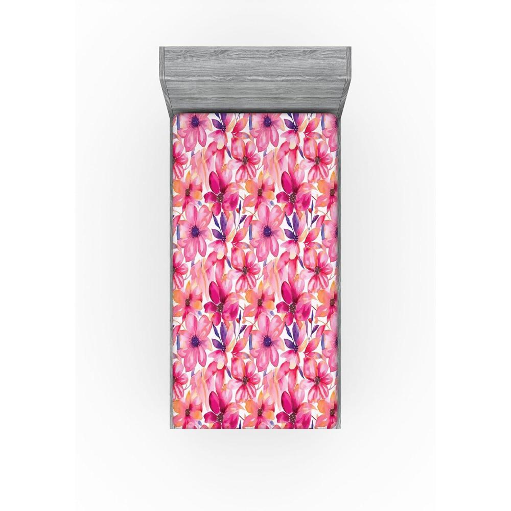 imageAmbesonne Floral Fitted Sheet Romantic Valentines Day Theme Overlapping Simplistic Rose Flowers Art Decorative Soft Fabric Bedding AllRound Elastic Pocket Full Size Pale Salmon and BlushHot Pink Blue Violet