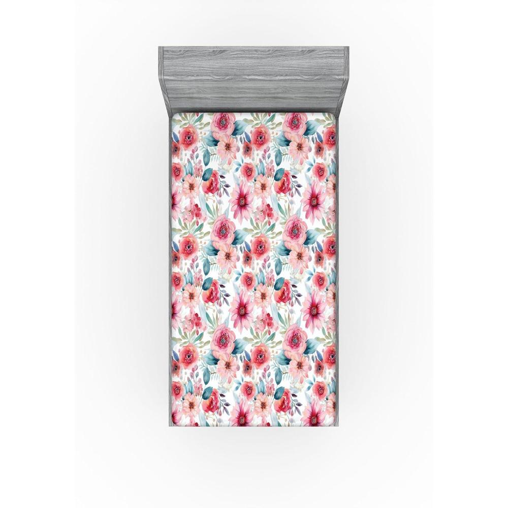 imageAmbesonne Floral Fitted Sheet Romantic Valentines Day Theme Overlapping Simplistic Rose Flowers Art Decorative Soft Fabric Bedding AllRound Elastic Pocket Full Size Pale Salmon and BlushDried Rose and Slate Blue