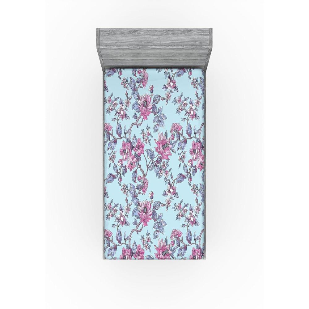 imageAmbesonne Floral Fitted Sheet Romantic Valentines Day Theme Overlapping Simplistic Rose Flowers Art Decorative Soft Fabric Bedding AllRound Elastic Pocket Full Size Pale Salmon and BlushSoft Pink and Purpleblue