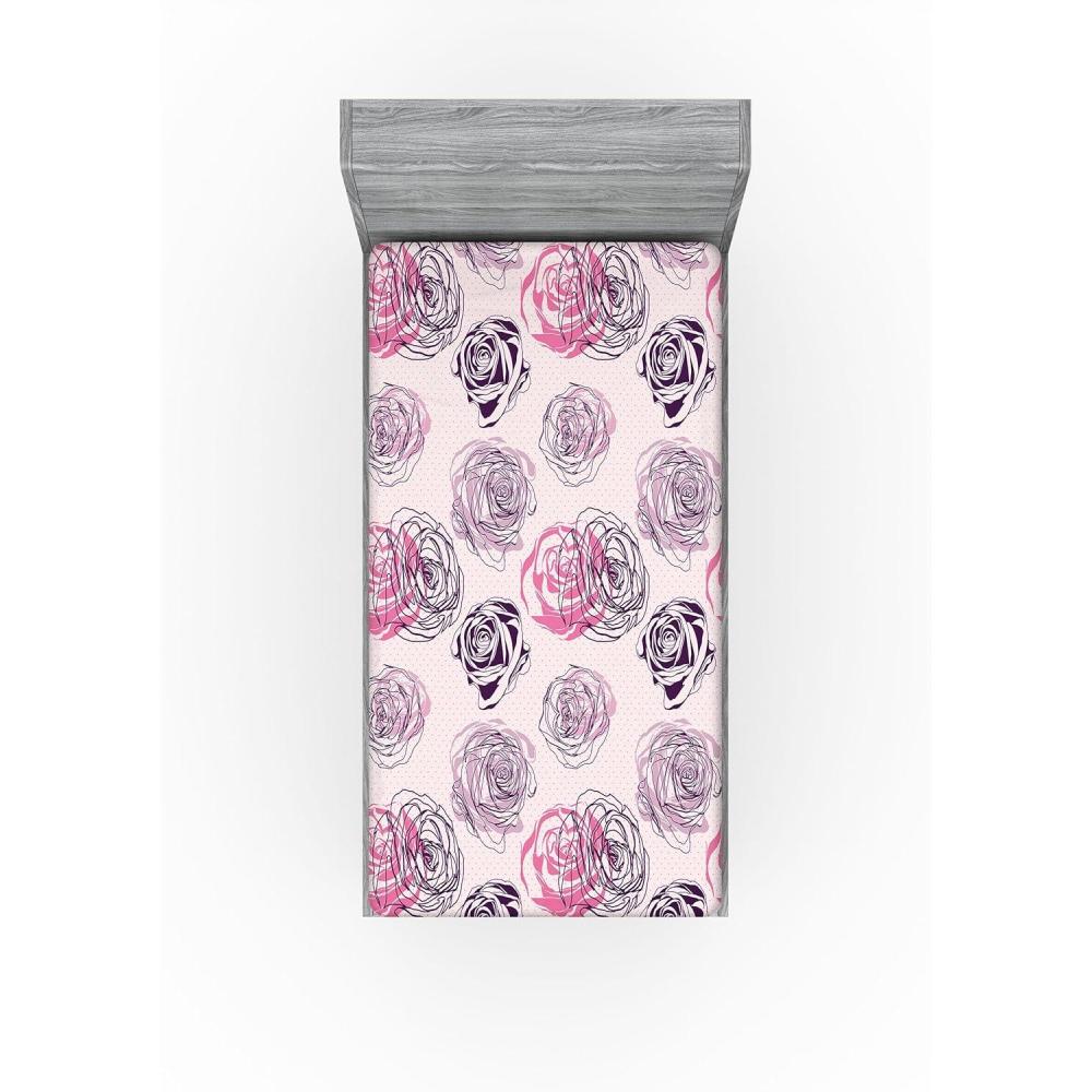 imageAmbesonne Floral Fitted Sheet Romantic Valentines Day Theme Overlapping Simplistic Rose Flowers Art Decorative Soft Fabric Bedding AllRound Elastic Pocket Full Size Pale Salmon and BlushDark Purple Grey Pink