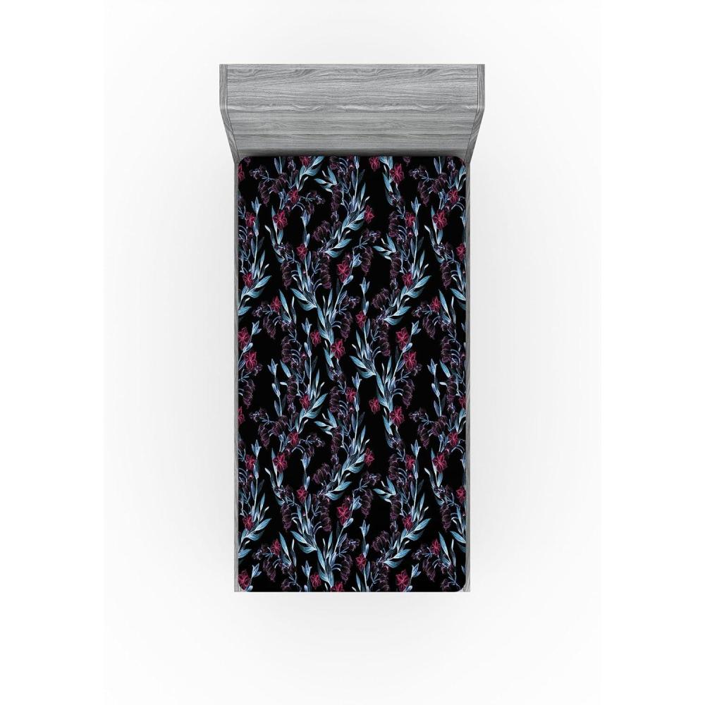 imageAmbesonne Floral Fitted Sheet Roses Lavender Eucalyptus Watercolor Valentines Day Romantic Concept Decorative Soft Fabric Bedding AllRound Elastic Pocket Full Size Purple Grey and Off WhiteBlue Grey and Dark Magenta