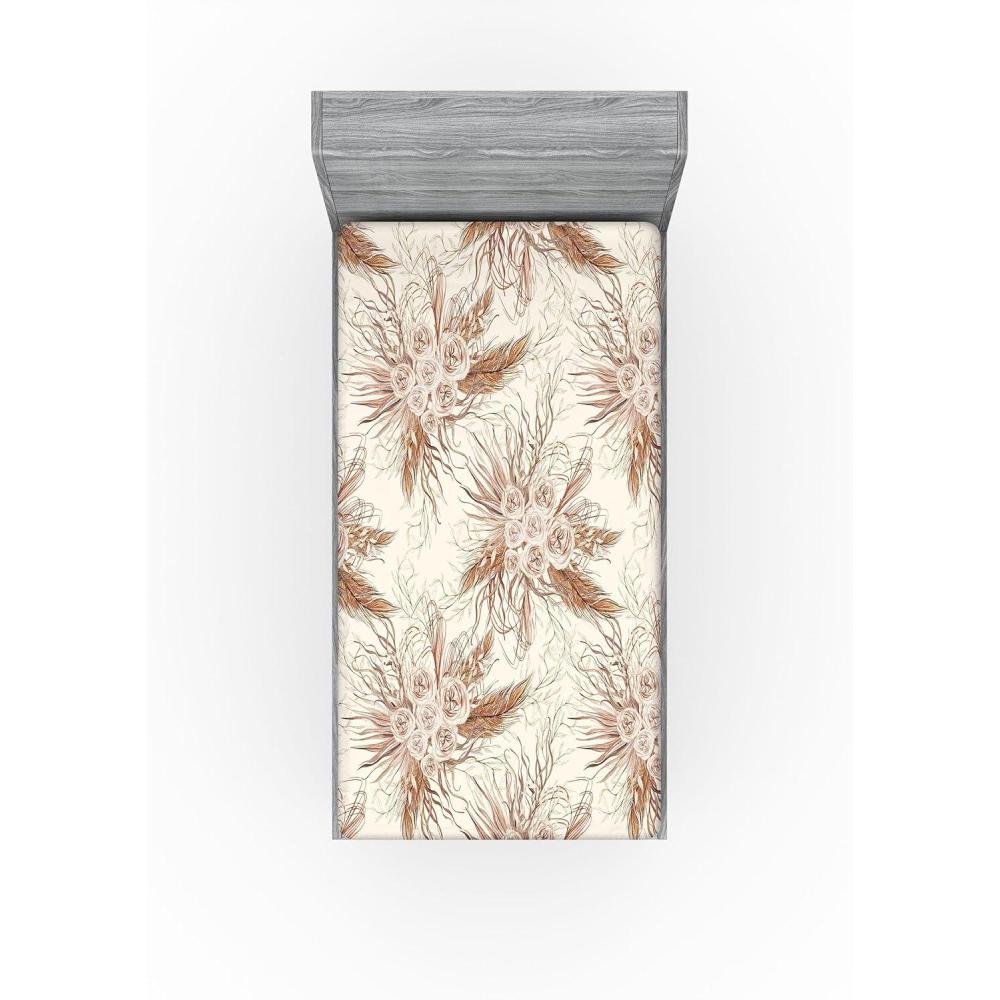 imageAmbesonne Floral Fitted Sheet Roses Lavender Eucalyptus Watercolor Valentines Day Romantic Concept Decorative Soft Fabric Bedding AllRound Elastic Pocket Full Size Purple Grey and Off WhiteWarm Taupe and Eggshell
