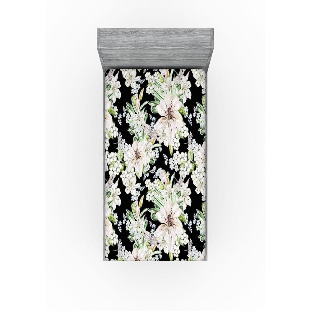 imageAmbesonne Floral Fitted Sheet Valentines Day Romantic Concept Watercolor Hydrangeas Roses Birds Decorative Soft Bedding AllRound Elastic Pocket California King Soft Pink Pistachio GreenLaurel Green Black White
