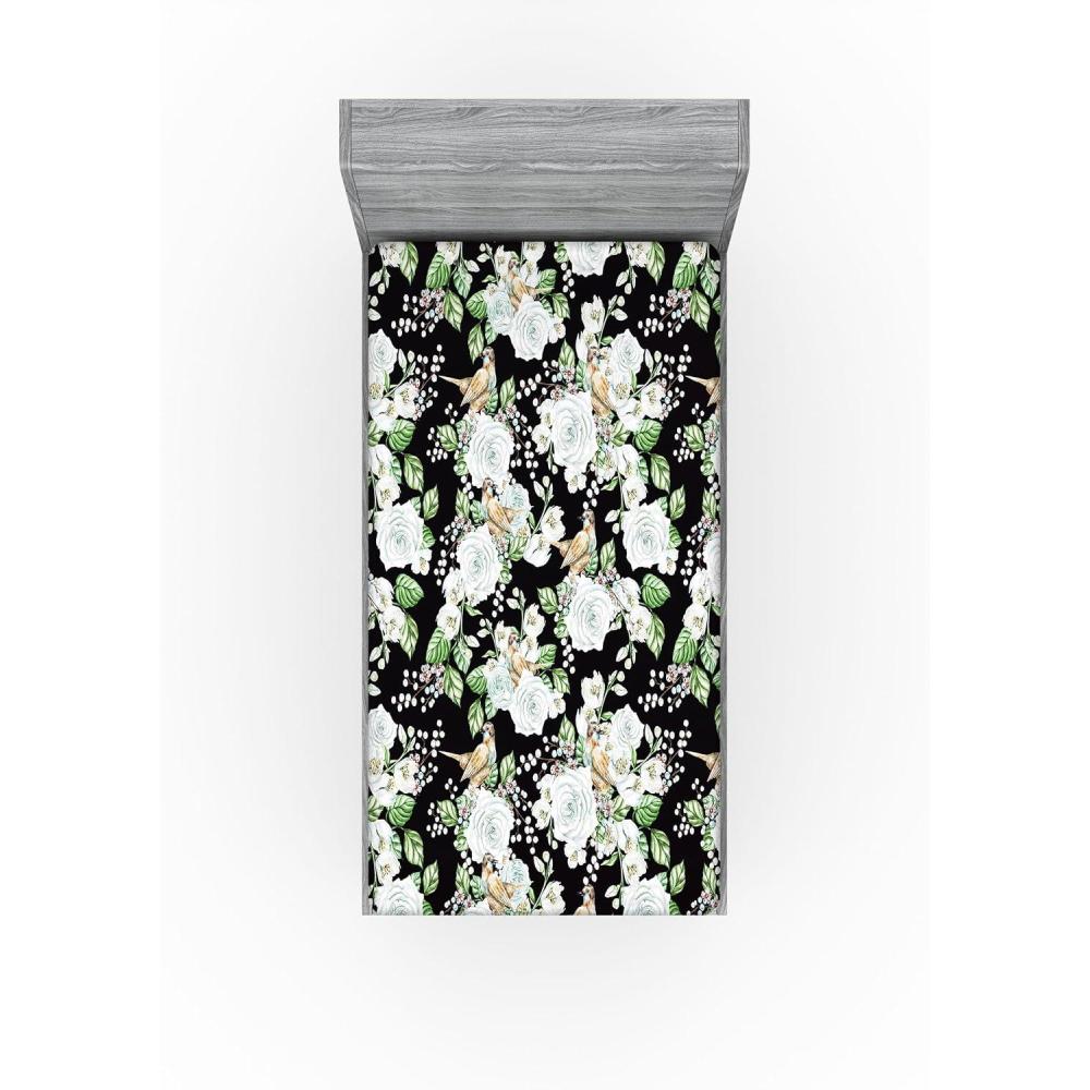 imageAmbesonne Floral Fitted Sheet Valentines Day Romantic Concept Watercolor Hydrangeas Roses Birds Decorative Soft Bedding AllRound Elastic Pocket California King Soft Pink Pistachio GreenSea Green Pastel Brown